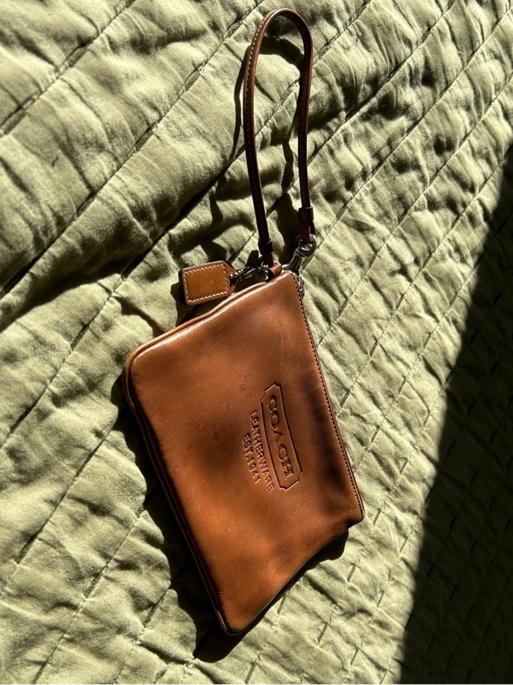 Coach Tan Leather Wristlet Pouch with Detachable Strap